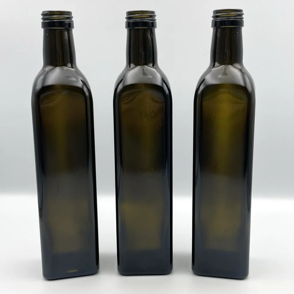 Set of 3 500ml 50cl Dark Green‎ Square Glass Bottles Olive Oil 10.25